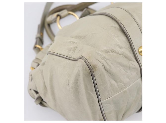 Miu Miu Vitellolux Handtasche Leder 2way Khaki Goldton Auth 206665A - Ansicht 16