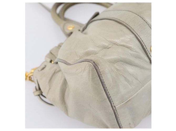 Miu Miu Vitellolux Handtasche Leder 2way Khaki Goldton Auth 206665A - Ansicht 18