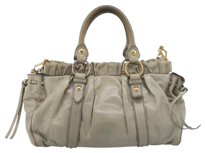 Miu Miu Vitellolux Handtasche Leder 2way Khaki Goldton Auth 206665A - Ansicht 2