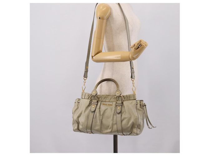 Miu Miu Vitellolux Handtasche Leder 2way Khaki Goldton Auth 206665A - Ansicht 24