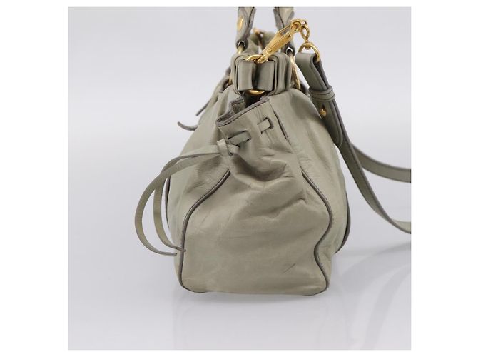 Miu Miu Vitellolux Handtasche Leder 2way Khaki Goldton Auth 206665A - Ansicht 3