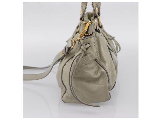 Miu Miu Vitellolux Handtasche Leder 2way Khaki Goldton Auth 206665A - Ansicht 4