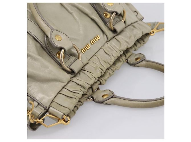 Miu Miu Vitellolux Handtasche Leder 2way Khaki Goldton Auth 206665A - Ansicht 6