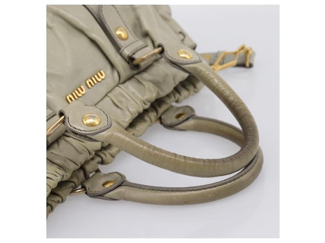 Miu Miu Vitellolux Handtasche Leder 2way Khaki Goldton Auth 206665A - Ansicht 7
