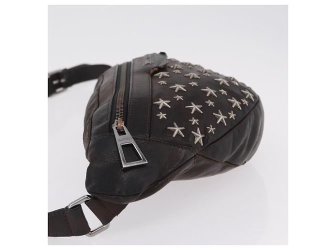 Bolsa de cintura Jimmy Choo em couro marrom prata autêntica bs37173 - vista 5