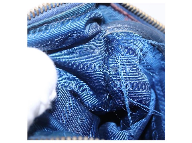 Sac à épaule PRADA Nylon Bleu Or Auth 202491 Doré - vue 11