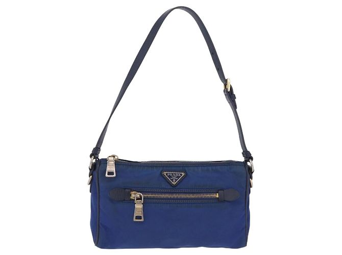 Sac à épaule PRADA Nylon Bleu Or Auth 202491 Doré - vue 13