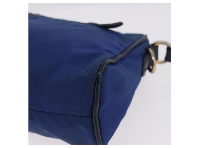 Sac à épaule PRADA Nylon Bleu Or Auth 202491 Doré - vue 18