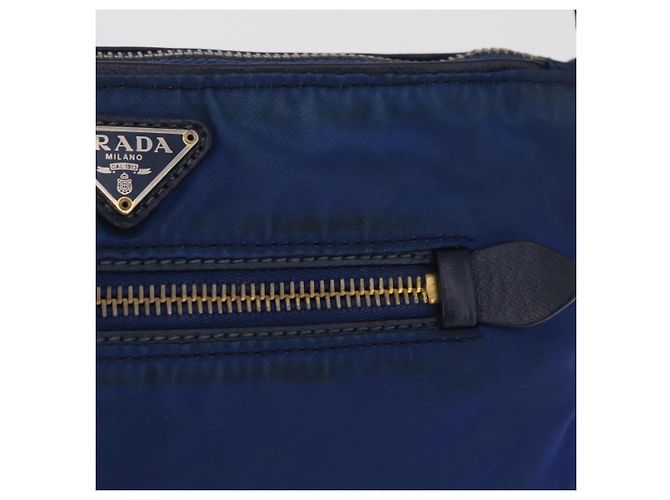Sac à épaule PRADA Nylon Bleu Or Auth 202491 Doré - vue 2