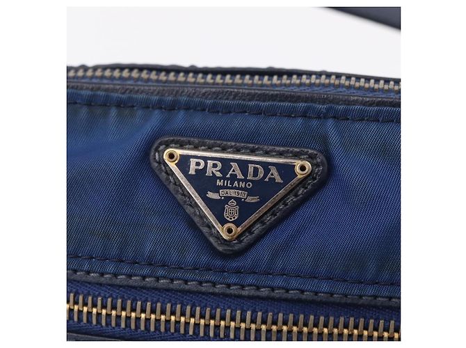 Sac à épaule PRADA Nylon Bleu Or Auth 202491 Doré - vue 21
