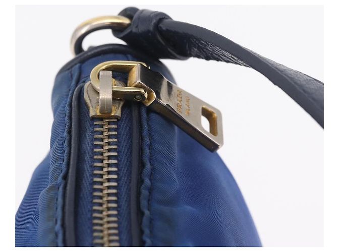 Sac à épaule PRADA Nylon Bleu Or Auth 202491 Doré - vue 22