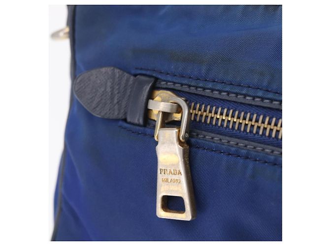 Sac à épaule PRADA Nylon Bleu Or Auth 202491 Doré - vue 23