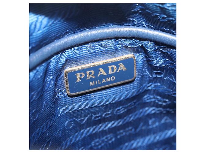 Sac à épaule PRADA Nylon Bleu Or Auth 202491 Doré - vue 24