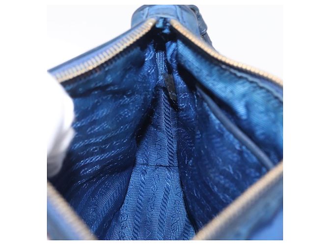 Sac à épaule PRADA Nylon Bleu Or Auth 202491 Doré - vue 26