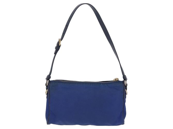 Sac à épaule PRADA Nylon Bleu Or Auth 202491 Doré - vue 3