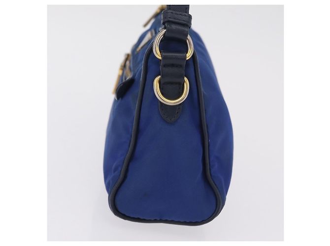 Sac à épaule PRADA Nylon Bleu Or Auth 202491 Doré - vue 4