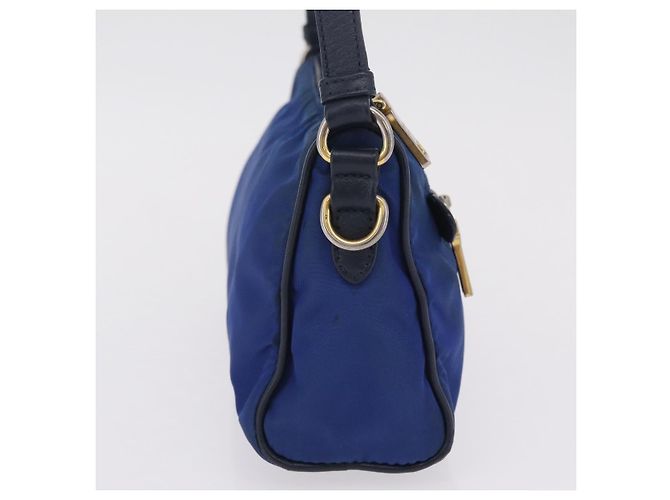 Sac à épaule PRADA Nylon Bleu Or Auth 202491 Doré - vue 5