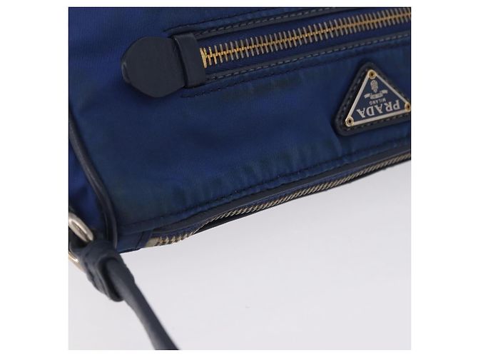 Sac à épaule PRADA Nylon Bleu Or Auth 202491 Doré - vue 8