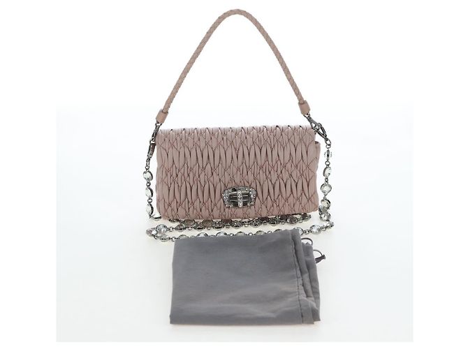 Bolsa de Ombro Miu Miu Matelassé com Corrente em Couro 2way Rosa Prata Auth 206389M - vista 12