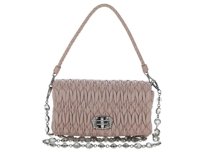 Bolsa de Ombro Miu Miu Matelassé com Corrente em Couro 2way Rosa Prata Auth 206389M - vista 13