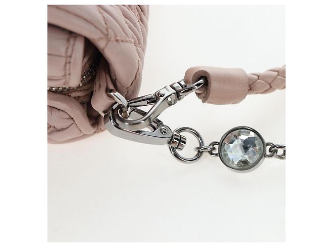 Bolsa de Ombro Miu Miu Matelassé com Corrente em Couro 2way Rosa Prata Auth 206389M - vista 17