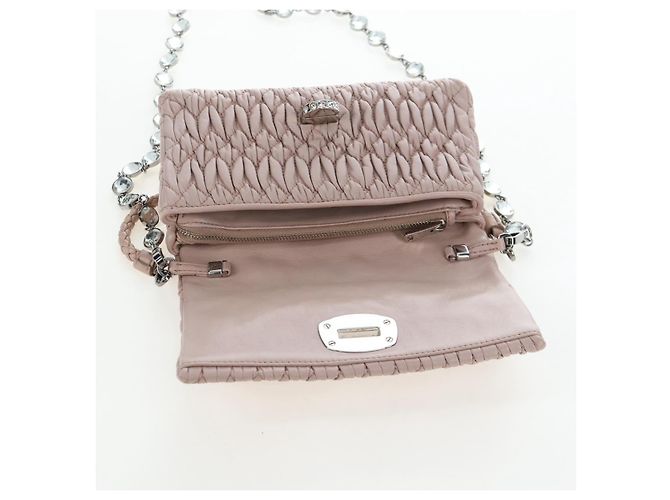 Bolsa de Ombro Miu Miu Matelassé com Corrente em Couro 2way Rosa Prata Auth 206389M - vista 24