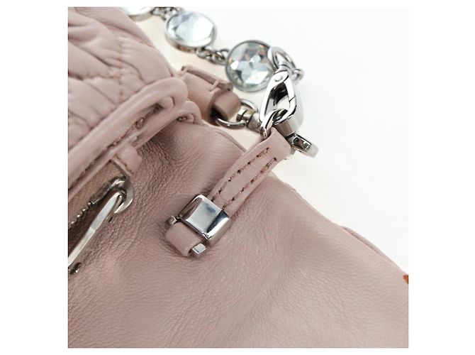 Bolsa de Ombro Miu Miu Matelassé com Corrente em Couro 2way Rosa Prata Auth 206389M - vista 25