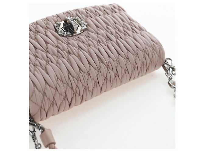 Bolsa de Ombro Miu Miu Matelassé com Corrente em Couro 2way Rosa Prata Auth 206389M - vista 7