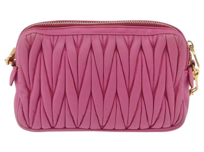 Borsa a spalla Miu Miu Matelassé in pelle rosa tono oro Auth 207581V - vista 2