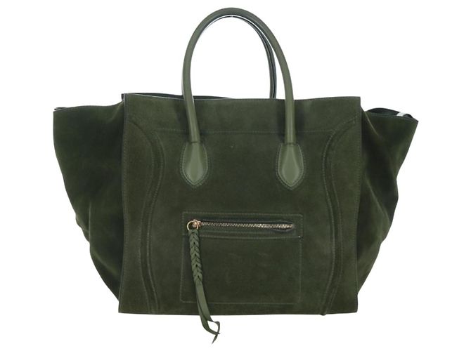Céline CELINE Luggage Phantom Handtasche aus Wildleder Grün Gold Auth ep16178V Golden - Ansicht 13