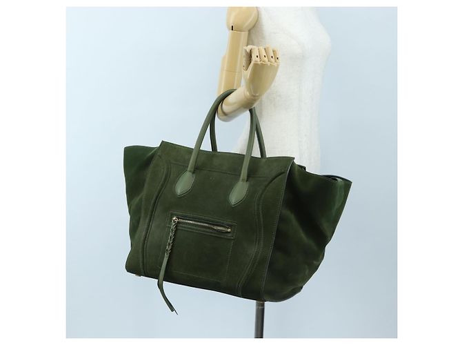 Céline CELINE Luggage Phantom Handtasche aus Wildleder Grün Gold Auth ep16178V Golden - Ansicht 26