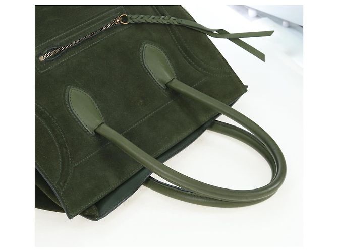 Céline CELINE Luggage Phantom Handtasche aus Wildleder Grün Gold Auth ep16178V Golden - Ansicht 7
