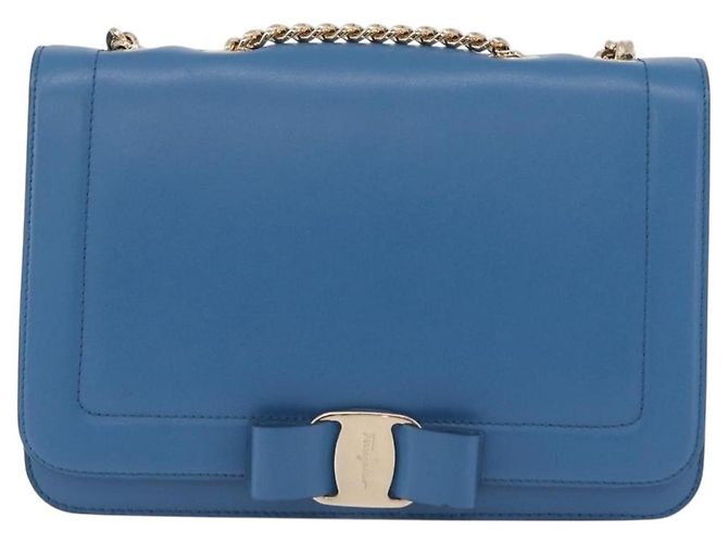 Borsa a tracolla Salvatore Ferragamo Vala Chain in pelle blu e oro autentica 207221V D'oro - vista 13