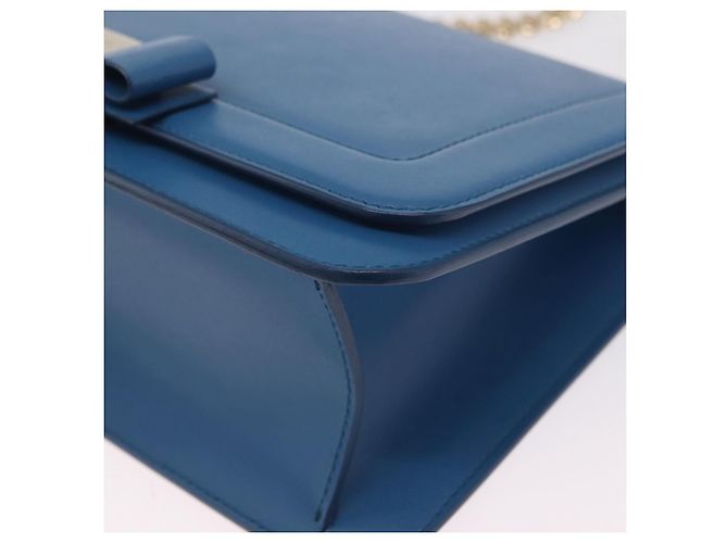 Borsa a tracolla Salvatore Ferragamo Vala Chain in pelle blu e oro autentica 207221V D'oro - vista 14