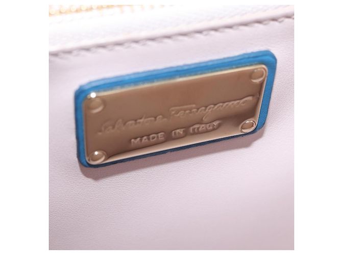 Borsa a tracolla Salvatore Ferragamo Vala Chain in pelle blu e oro autentica 207221V D'oro - vista 19