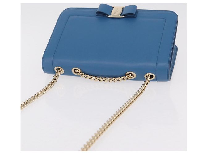 Borsa a tracolla Salvatore Ferragamo Vala Chain in pelle blu e oro autentica 207221V D'oro - vista 6