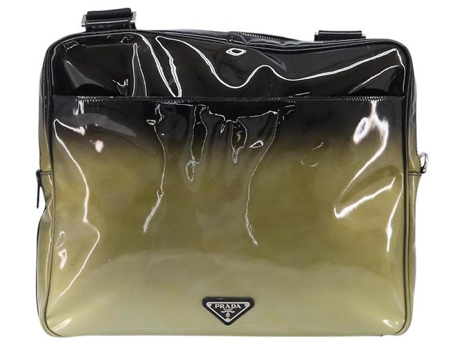 PRADA Shoulder Bag Patent leather Green Silver Auth ep15935A Silvery - view 13
