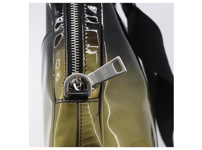 PRADA Shoulder Bag Patent leather Green Silver Auth ep15935A Silvery - view 19