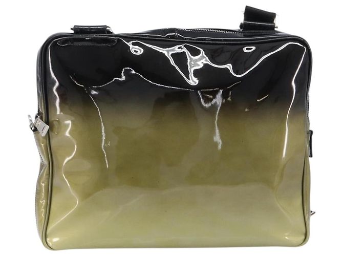 PRADA Shoulder Bag Patent leather Green Silver Auth ep15935A Silvery - view 2