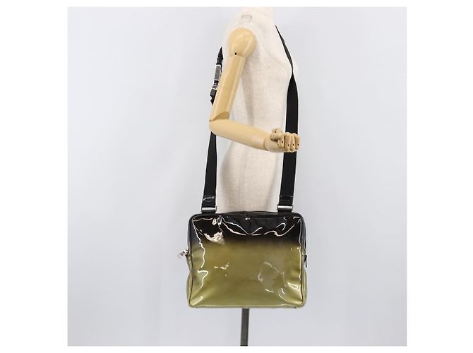 PRADA Shoulder Bag Patent leather Green Silver Auth ep15935A Silvery - view 26