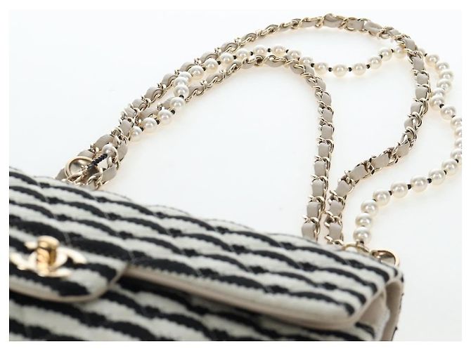 Borsa a tracolla CHANEL Matelasse 25 Chain Canvas White Gold CC Auth 206278SM Bianco D'oro - vista 16