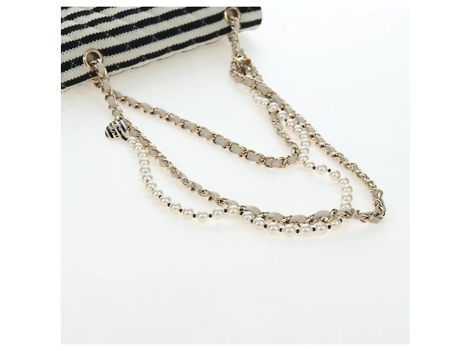 Borsa a tracolla CHANEL Matelasse 25 Chain Canvas White Gold CC Auth 206278SM Bianco D'oro - vista 7