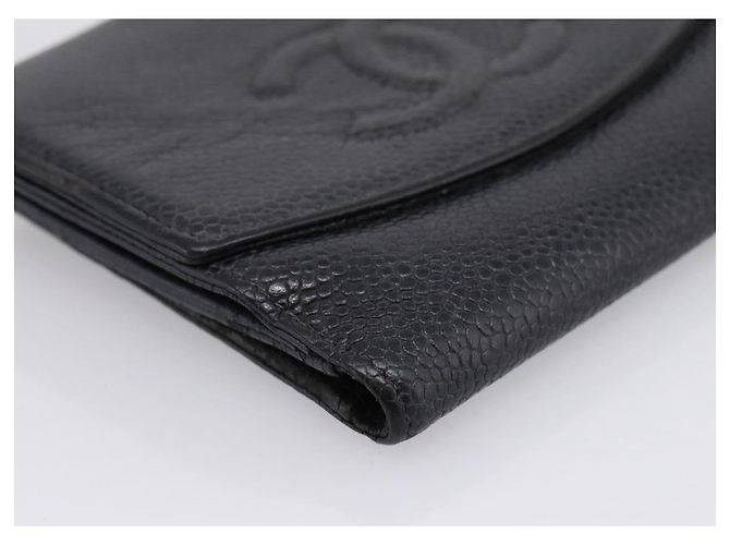 Cartera CHANEL Caviar Skin Black Gold CC Auth 207488 Negro Dorado - vista 14