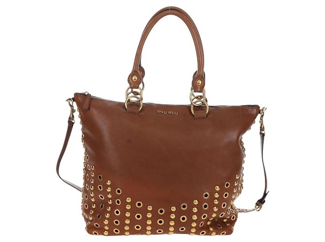 Sac à main Miu Miu en cuir 2way Marron Or Auth 202512A Doré - vue 13
