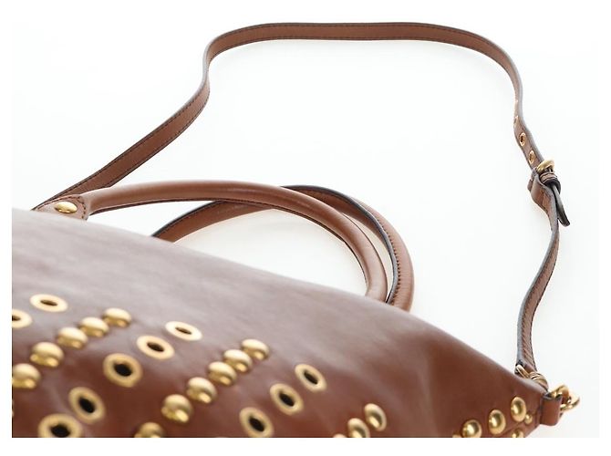 Sac à main Miu Miu en cuir 2way Marron Or Auth 202512A Doré - vue 15