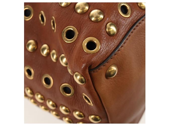 Sac à main Miu Miu en cuir 2way Marron Or Auth 202512A Doré - vue 16