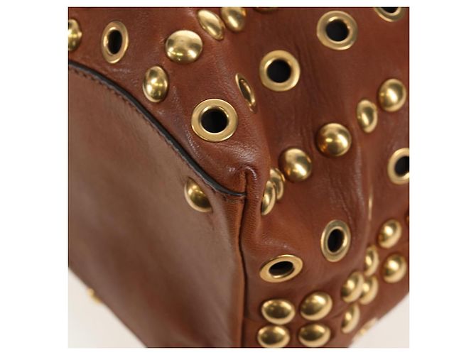 Sac à main Miu Miu en cuir 2way Marron Or Auth 202512A Doré - vue 17