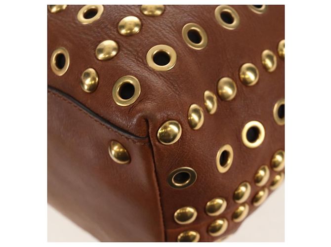 Sac à main Miu Miu en cuir 2way Marron Or Auth 202512A Doré - vue 19