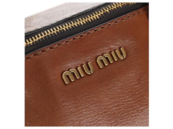 Sac à main Miu Miu en cuir 2way Marron Or Auth 202512A Doré - vue 20