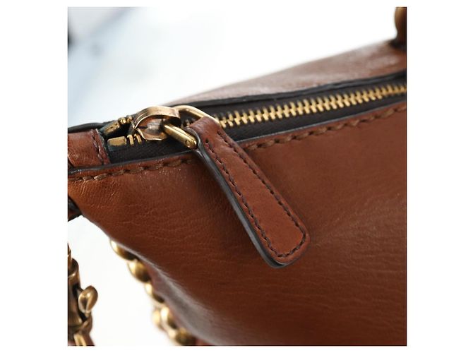 Sac à main Miu Miu en cuir 2way Marron Or Auth 202512A Doré - vue 21